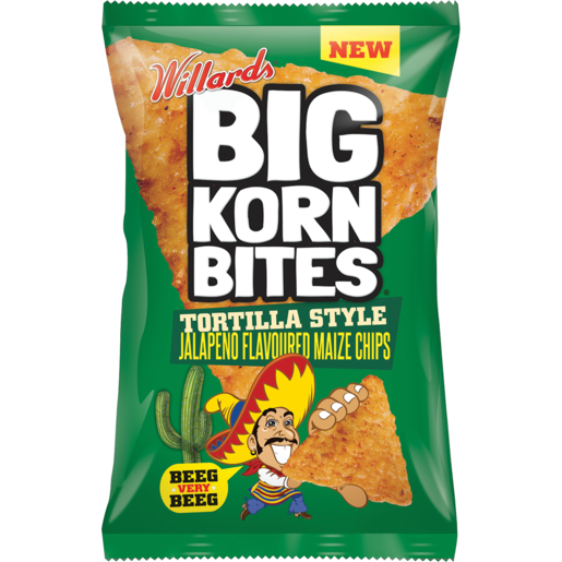 Willards Big Korn Bites Tortilla Style Jalepeno Flavoured Maize Chips 200g