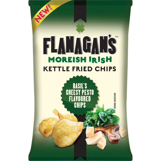 Flanagan's Moreish Irish Basil's Cheesy Pesto Flavoured Kettle Fried Chips 125g