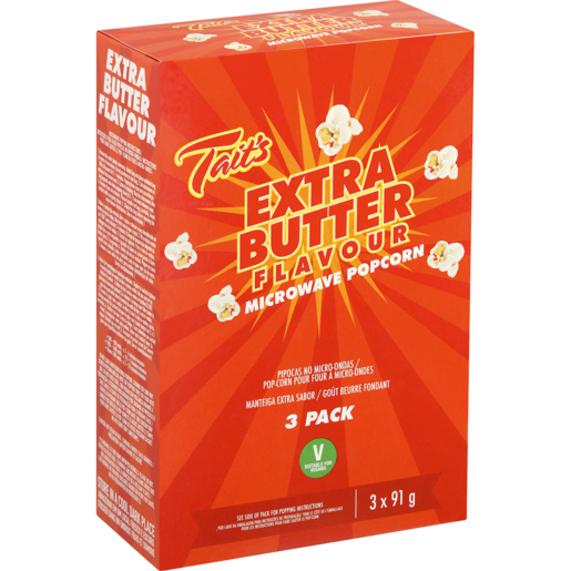 Tait's Extra Butter Flavoured Microwave Popcorn 6 x 91g