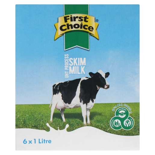 First Choice UHT Process Skimmed Milk Cartons 6 x 1L