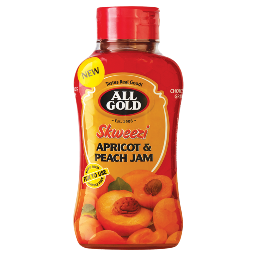 All Gold Skweezi Apricot & Peach Jam Bottle 460g