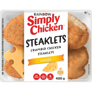 Rainbow Simply Chicken Crumbed Chicken Cheese Steaklets 400g