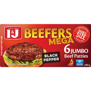 I&J Beefers Mega Black Pepper Jumbo Beef Patties 600g