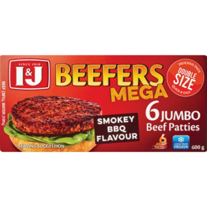 I&J Beefers Mega Smokey BBQ Flavoured Jumbo Beef Patties 600g