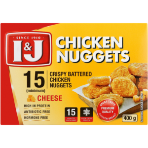 I&J Crispy Frozen Battered Chicken Nuggets With Cheese 400g